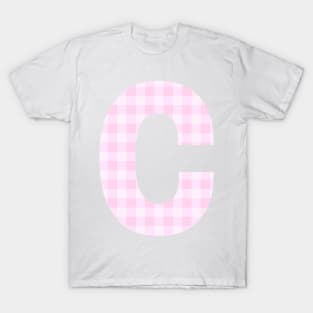 Pink Letter C in Plaid Pattern Background. T-Shirt